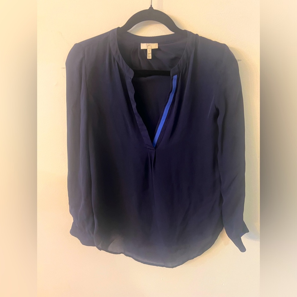 Joie 100% Silk Long Sleeve Blouse- Navy Blue- Size S